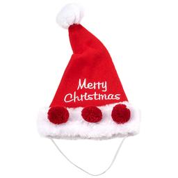 Merry Christmas Fleece Santa Pet Hat with Pom Poms