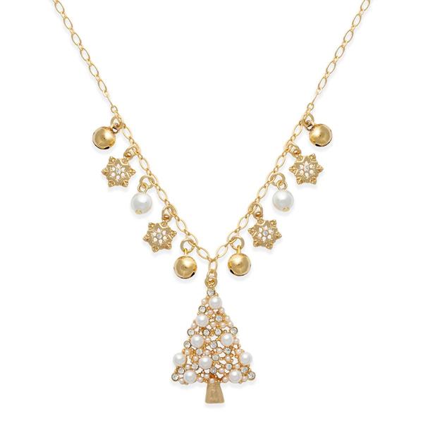 Gold-Tone And Pearl Charm Pendant Necklace - image 