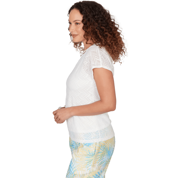 Womens Hearts of Palm Aqua Fresh Honeycomb Mesh Blouse