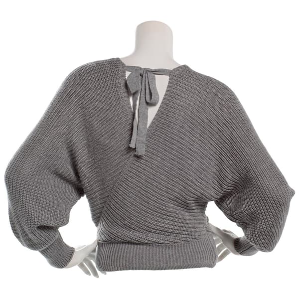 Juniors Derek Heart Shaker Balloon Sleeve Tie Back Wrap Sweater