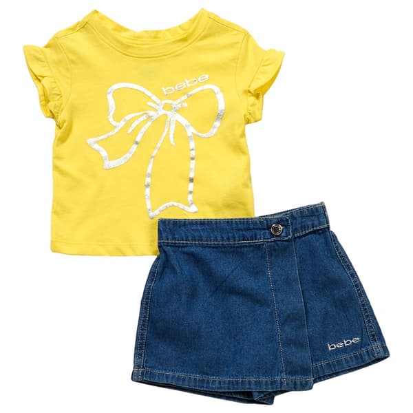 Toddler Girl Bebe 2pc. Bow Tee with Denim Skort - image 
