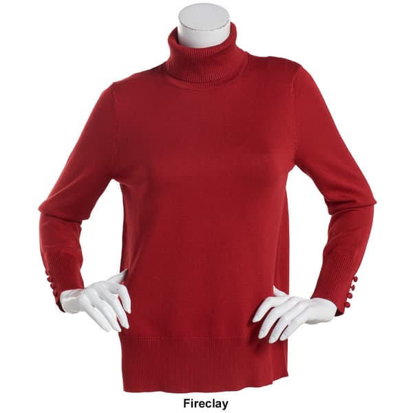 Womens Retrology Long Button Sleeve Turtleneck Sweater