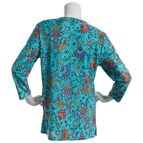 Womens Emily Daniels 3/4 Sleeve Bar Neck Foil Print Tunic