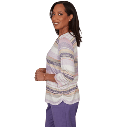 Womens Alfred Dunner Grand Bazaar 3/4 Sleeve Mix Stripe Blouse