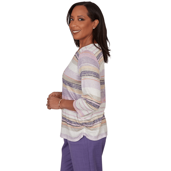Womens Alfred Dunner Grand Bazaar 3/4 Sleeve Mix Stripe Blouse
