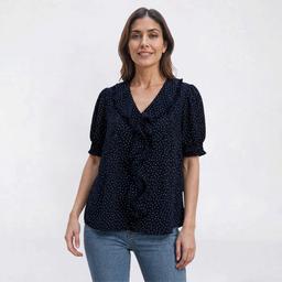 Womens Adrianna Papell Cascade Ruffle Mini Shuffle Dot Blouse
