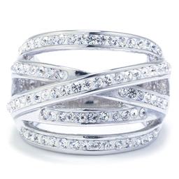 Fine Silver Plated Clear Crystal Pave Spiral Ring