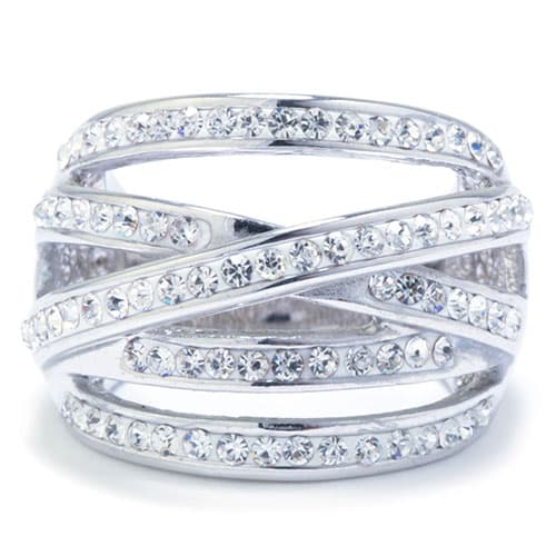 Fine Silver Plated Clear Crystal Pave Spiral Ring - image 