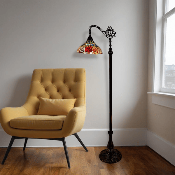 HomeRoots 62in. Brown Torchiere Floor Lamp With Glass Drum Shade