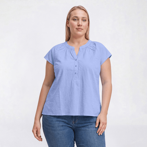 Plus Size Hasting & Smith Cap Sleeve Split Neck Blouse - image 