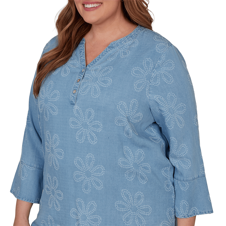 Plus Size Alfred Dunner Camden Market Floral Embroidery Blouse