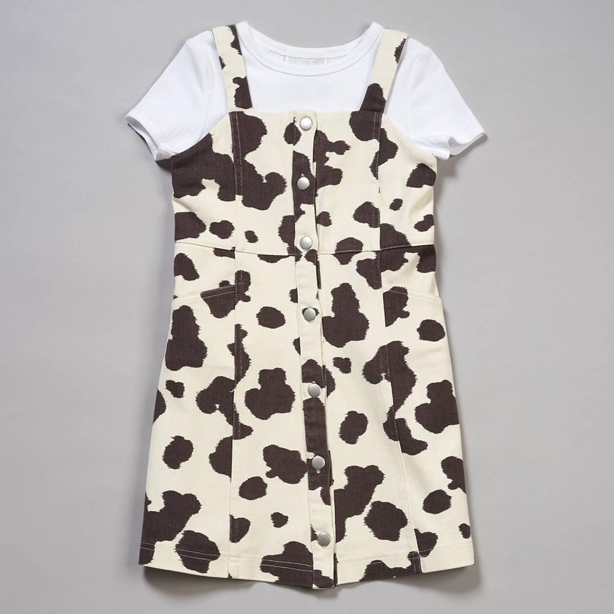 Girls (4-6x) Rare Editions Short Sleeve Tee w/ Cow Print Jumper