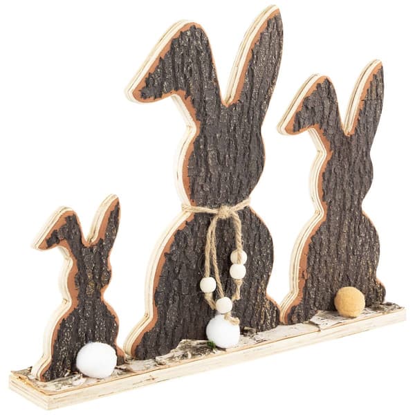 Northlight Seasonal Rabbit Trio Wooden Tree Bark Easter Décor