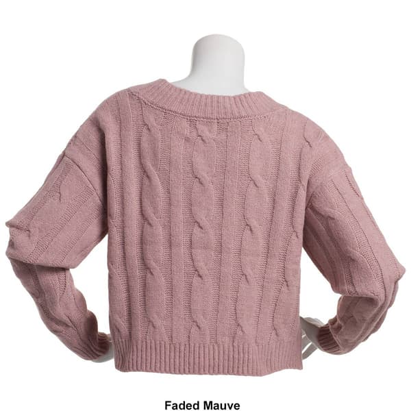 Juniors Pink Rose Delia Drop Shoulder Cable Knit Sweater