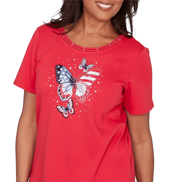 Womens Alfred Dunner Lady Liberty Butterfly Embroidery Blouse
