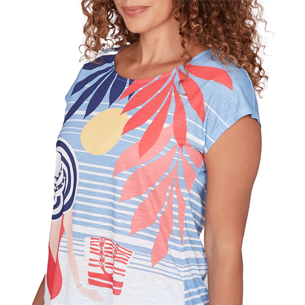 Womens Hearts of Palm Smooth Sailing Stripe Beach Scene Tee