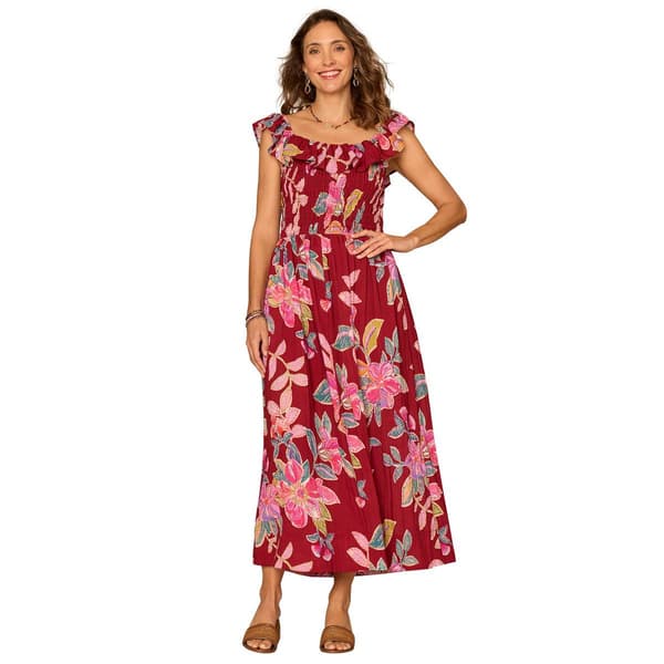 Womens Democracy Ruffle Sleeve U-Neck Printed Woven Dress