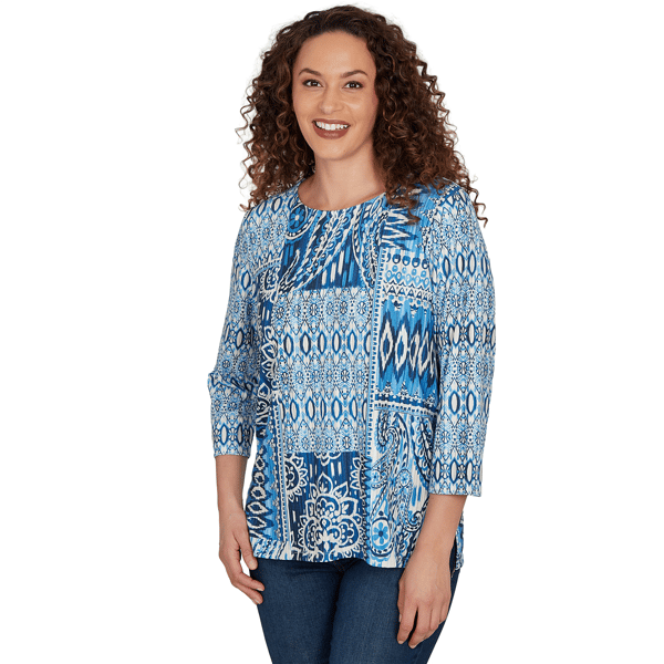 Womens Alfred Dunner Classics 3/4 Sleeve Patchwork Blouse