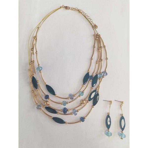 Ashley Cooper(tm) Gold-Tone Necklace & Earrings with Blue Beads - image 