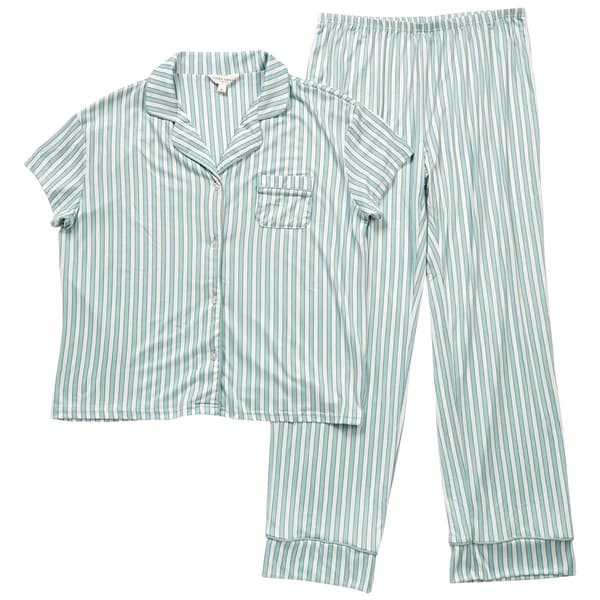 Womens Laura Ashley&#40;R&#41; Short Sleeve Stripes Notch Collar Pajama Set - image 