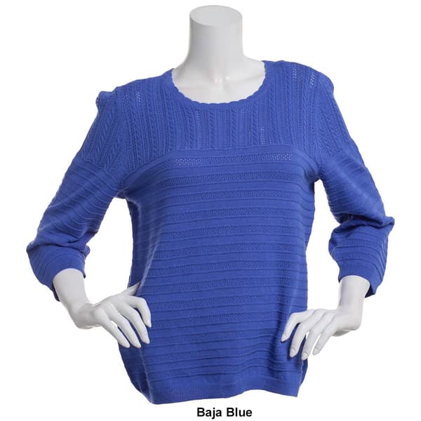 Womens Napa Valley 3/4 Sleeve Pointelle Pull On Sweater
