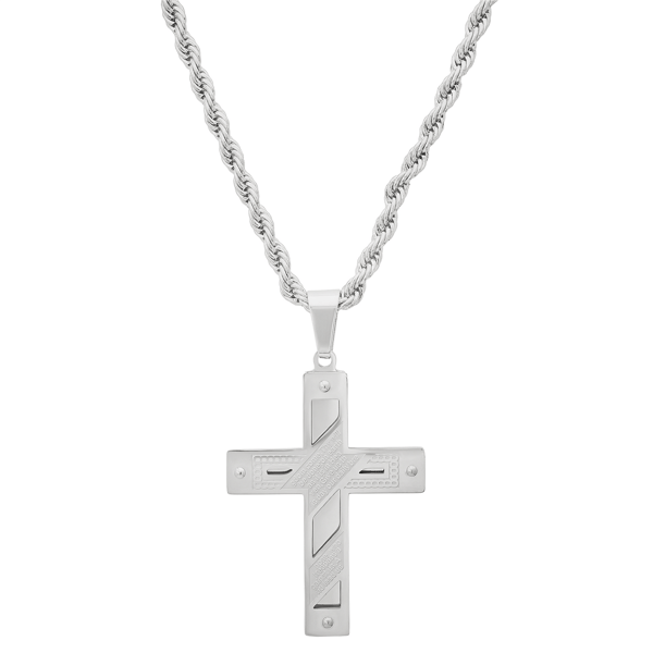 Mens Iron Saints Stainless Steel Polished Cross Pendant Necklace - image 