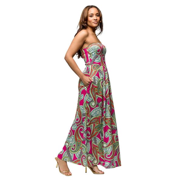 Womens 24/7 Comfort Apparel Pink Paisley Strapless Maxi Dress