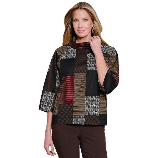 Petite Multiples 3/4 Raglan Sleeve Cowl Neck Patchwork Top - image 