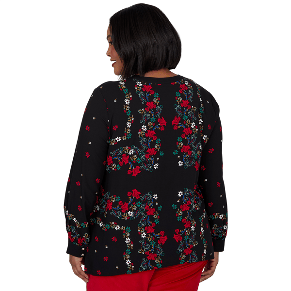 Plus Size Ruby Rd. Mysterious Romance Dramatic Floral Blouse