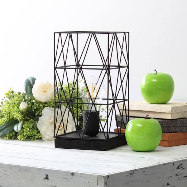 Simple Designs Geometric Square Metal Table Lamp w/Retro Shade