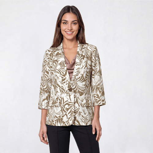 Womens Soho Apparel Tropical Leaf Faux Flap Pocket Blazer - image 