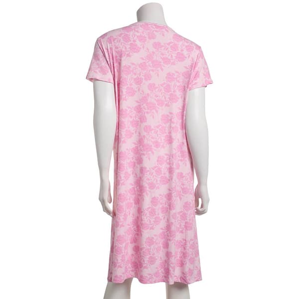 Womens Elizabeth & Nicole Short Sleeve Floral Lace Trim Nightgown