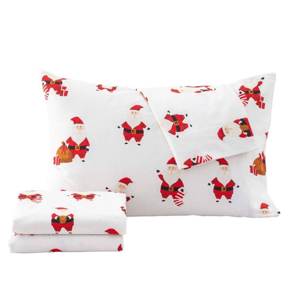 Freshfolds Cotton Jolly Santa Holiday 4pc. Flannel Sheet Set