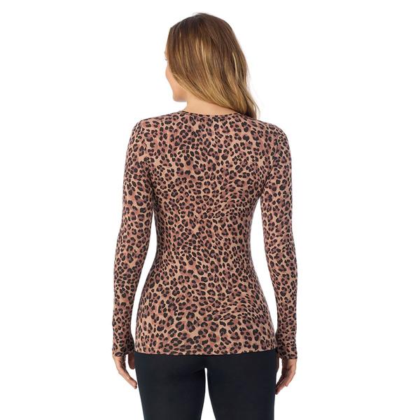 Womens Cuddl Duds® Softwear Leopard Long Sleeve Crew Neck Tee