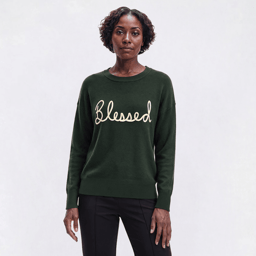 Petite Rio & Rian Long Sleeve Blessed Pullover Sweater