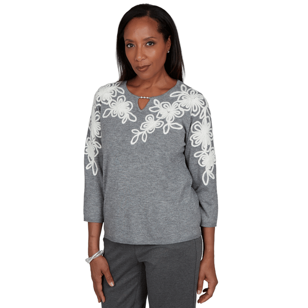 Womens Alfred Dunner Regent Street Floral Soutache Sweater