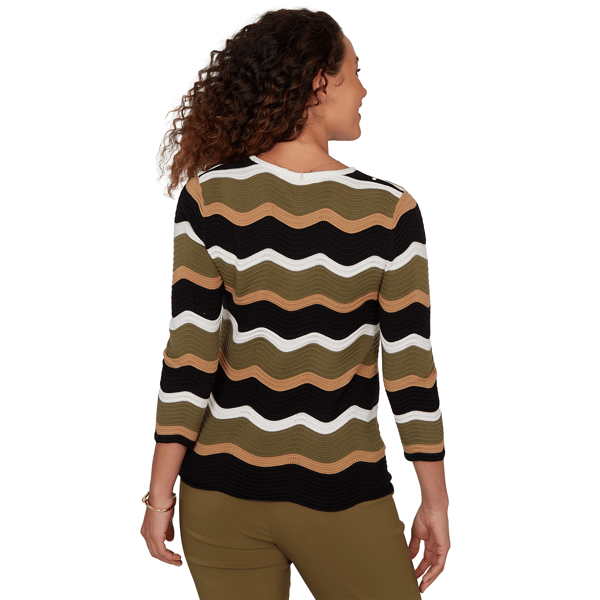Womens Emaline La Vita Costiera 3/4 Sleeve Wavy Stripe Sweater - image 