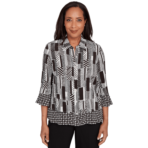 Womens Alfred Dunner Business As Usual Woven Zebra Button Front