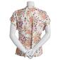 Womens Cure Ruched Sleeve Knit Crepe Floral Split Neck Top - image 2