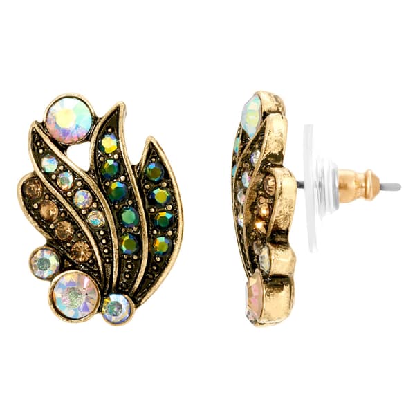 1928 Gold-Tone Art Nouveau Stud Earrings - image 