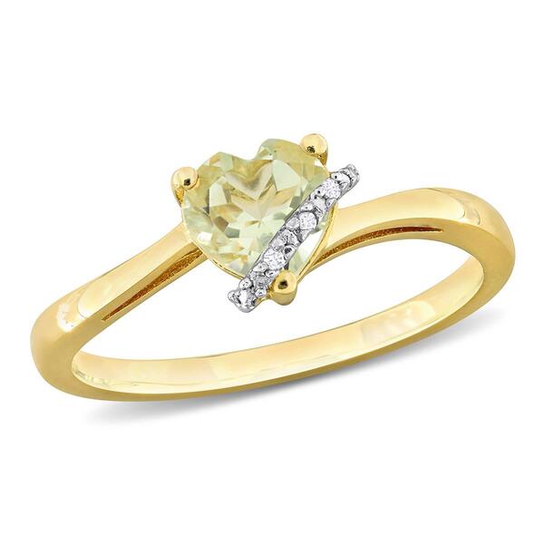 Gold Plated Sterling Silver Green Quartz & Diamond Heart Ring - image 