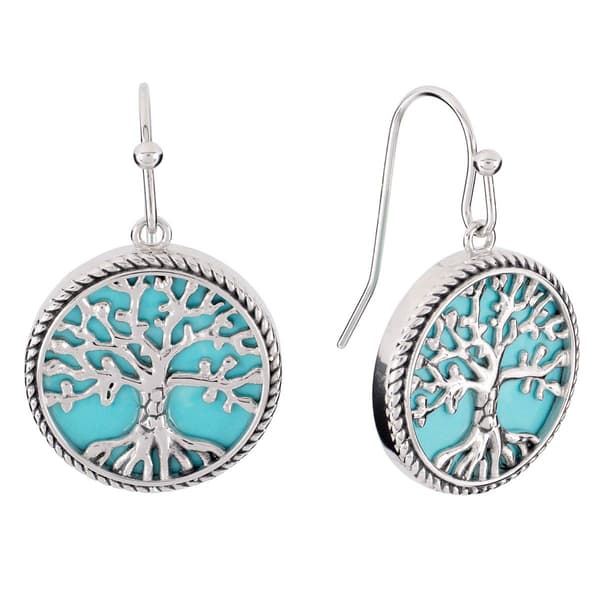 Athra Turquoise Tree of Life Round Drop Earrings - image 