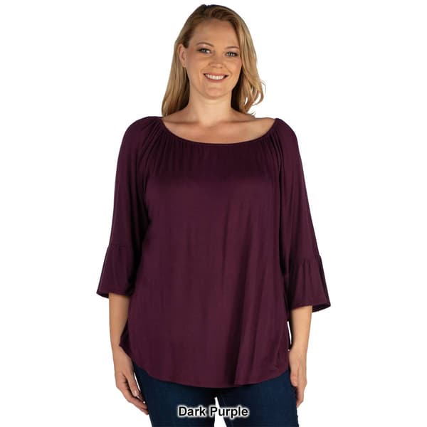 Plus Size 24/7 Comfort Apparel 3/4 Bell Sleeve Loose Fit Tunic