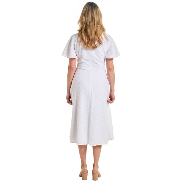 Womens Perceptions Flutter Sleeve Ruched Waist Texture Midi Dress