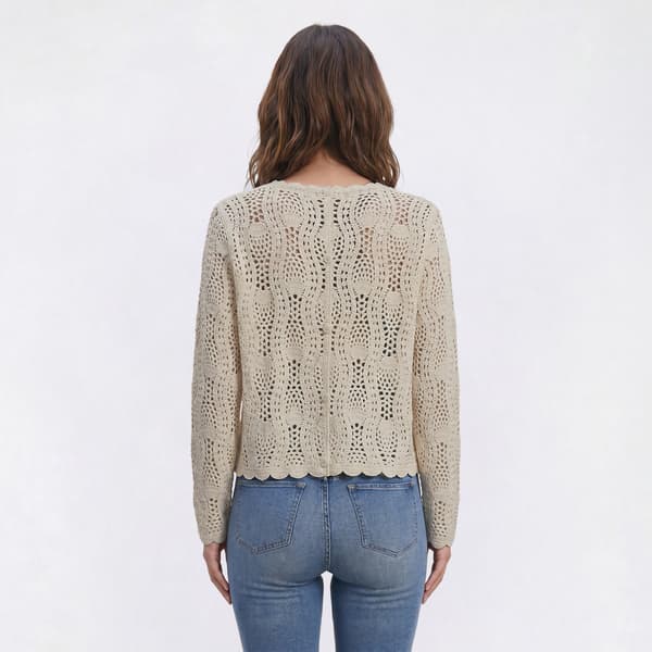 Womens Adrianna Papell Long Sleeve Scallop Edge Crochet Sweater