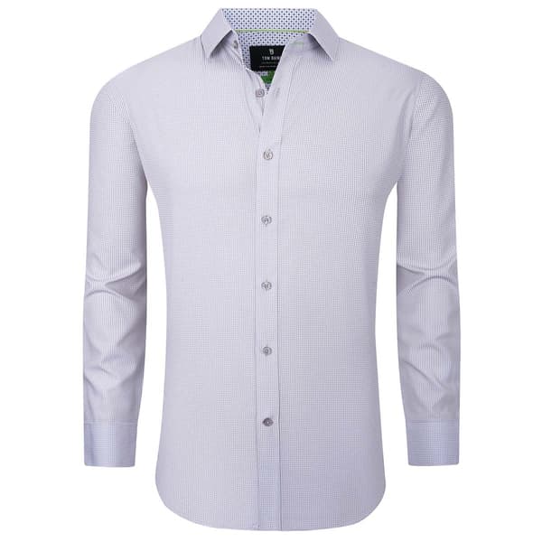 Mens Tom Baine Slim Fit Geometric Dress Shirt - White/Brown