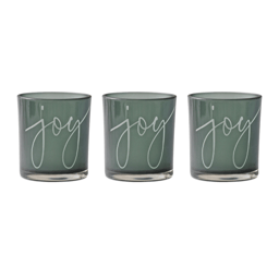 Melrose Green Glass Joy Candle Holder - Set of 3