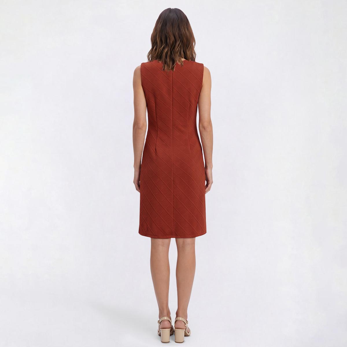 Womens Vivid Aura Sleeveless Zip Neck Diamond Knit Sheath Dress