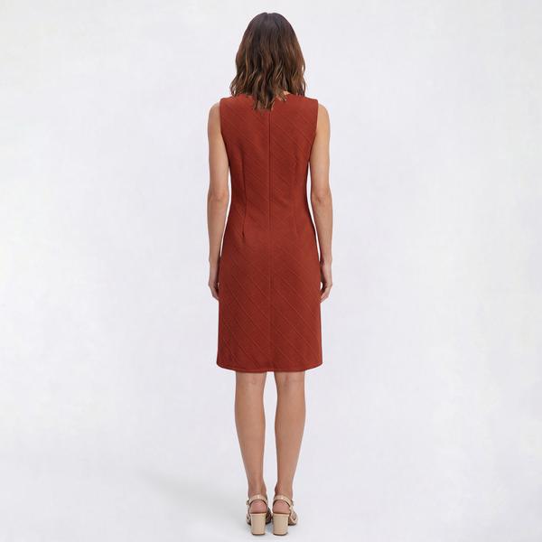 Womens Vivid Aura Sleeveless Zip Neck Diamond Knit Sheath Dress