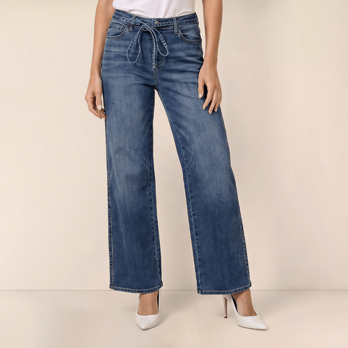 Womens Draper James Mid Rise Self Belt Wide Leg Jeans